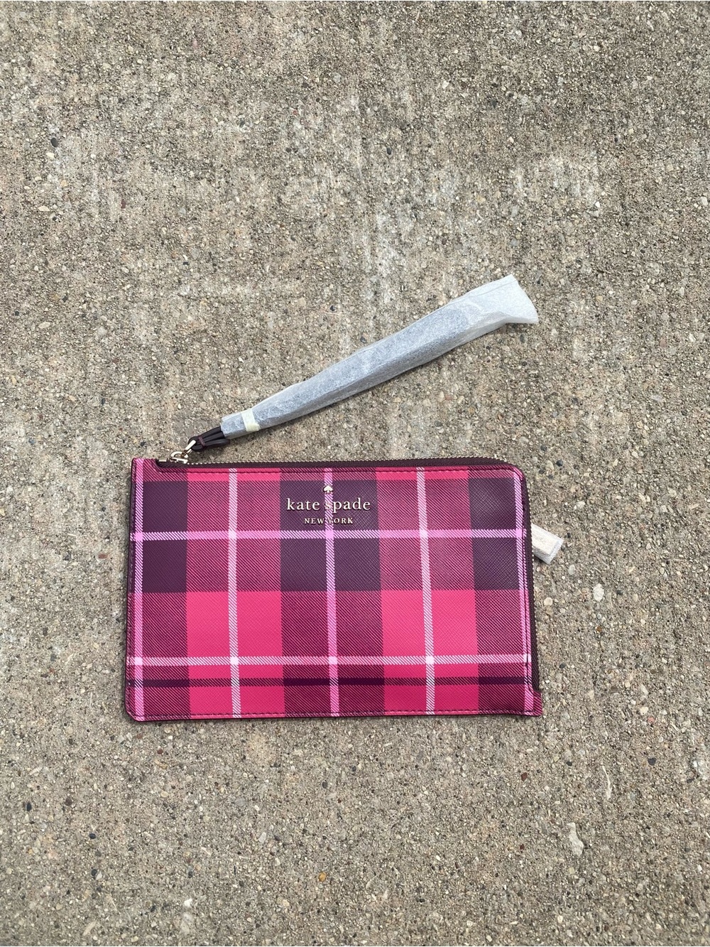 kate spade pink and magenta plaid wristlet clutch
